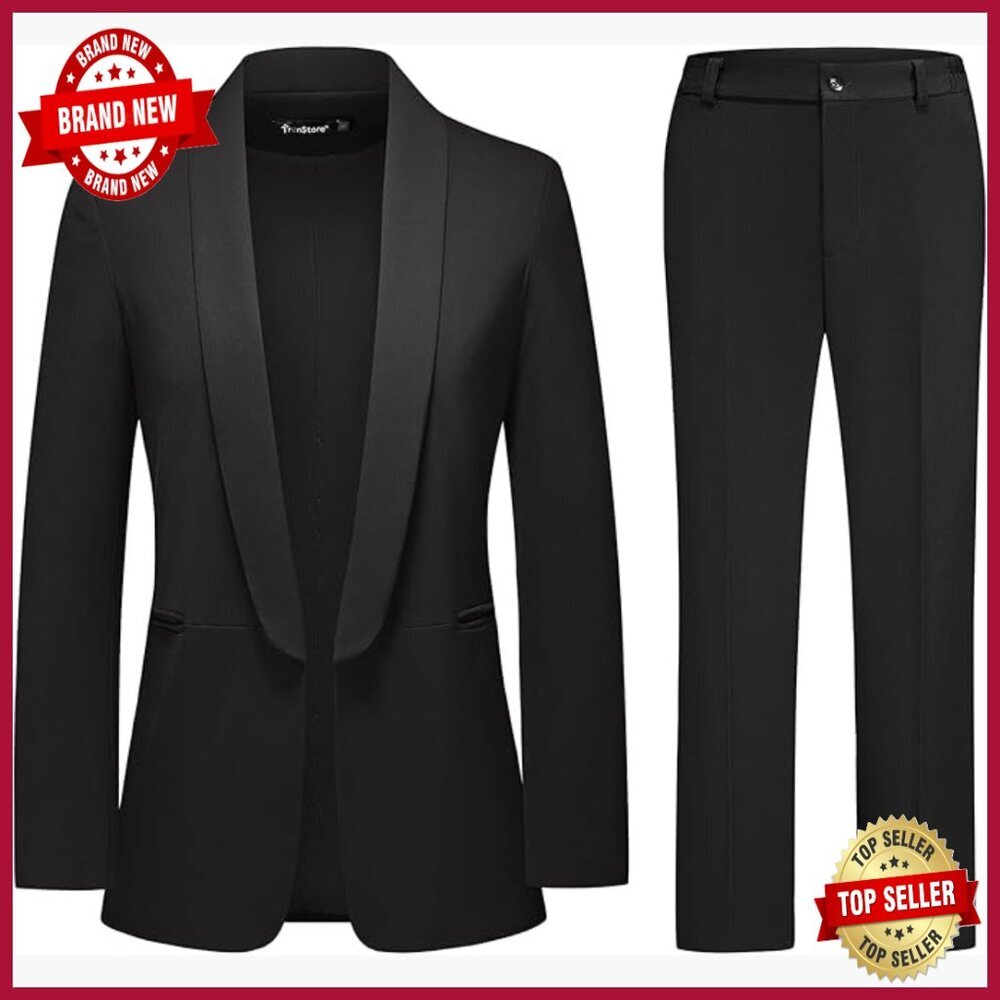 Longline Shawl Collar Blazer Pantsuit Set Business Casual Polyester Blend